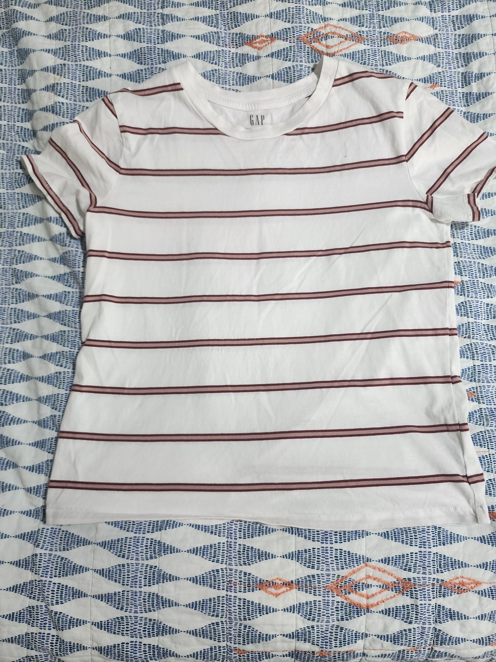 GAP Organic Cotton White Tee with Burgundy Stripes